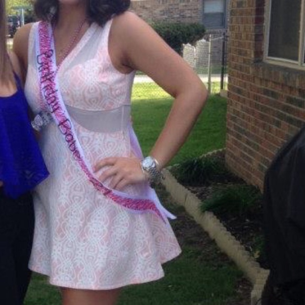 Light Peach/White Lace Overlay Dress